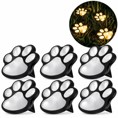 Produktbild von 6er Set 6er Set Solar Bodenleuchten Außen mit Pfotenmotiv, Warmweiß Gartenleuchten, LED Solarleuchten für Garten, Rasen, Terrasse und Balkon Außen mit Pfotenmotiv, Warmweiß, LED Solarleuchten für Garten, Rasen, Terrasse und Balkon
