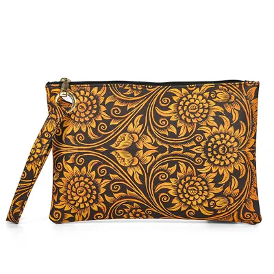 Produktbild von Clutch Damen, Handgelenktasche mit bedruckt, 30 x 20 cm, Braun
