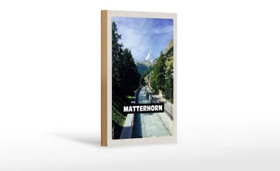 Produktbild von Holzschild Reise 12x18 cm Matterhorn Schweiz Fluss Berg Stadt