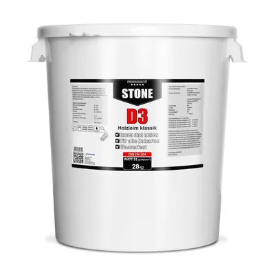 Produktbild von STONE D3 Holzleim Klassik 28 kg Hobbock – Dispersions Holzleim D3 wasserfest für Möbelbau, Fugen, Korpus, Holzwerkstoffe & Feuchtraumverklebungen