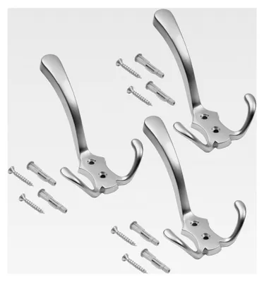 Produktbild von Garderobenhaken aus mattem Chrom groß - 3er Set, Kleiderhaken, Edelstahl, Wandgarderobe, Huthaken, Mantelhaken, Aufhängehaken
