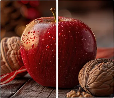 Produktbild von Spritzschutz Herdabdeckplatte Schneidebrett aus Glas Apfel und Nüsse 2-Teilig (60x52cm)
