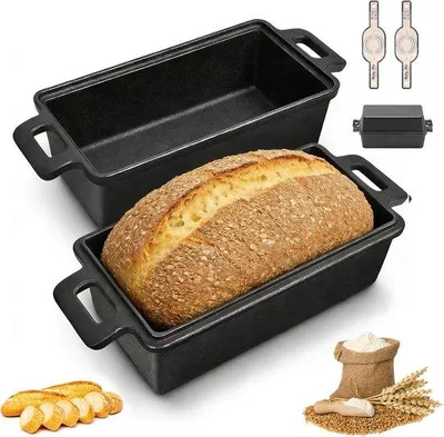 Zdjęcie produktu dla Garnek do pieczenia chleba z pokrywą, 56x15 cm - żeliwo - z 2 silikonowymi matami antyprzywierającymi - idealny do pieczenia chleba na zakwasie