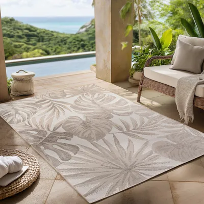 Produktbild von Outdoor Teppich wetterfest, Balkon, Terrasse, Garten, Wohnzimmer und Esszimmer, Skandinavisches Boho-Design, Größe: 120 x 170 cm, Farbe: Beige-2