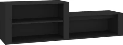 A black, modern, modular shelving unit with two compartments.