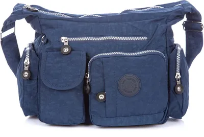 Zdjęcie produktu dla Bag Street Lekka torebka damska z kreszu, niebiesko-granatowa, 36x22x17 cm, z kieszeniami i paskiem na ramię