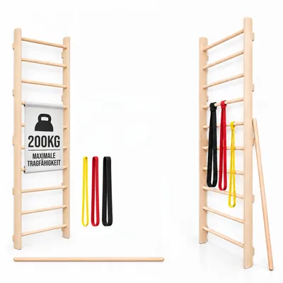 Produktbild von MAMOI Sprossenwand für Zuhause mit Widerstandsbändern und Trainingsstab
