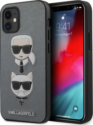 Image de Karl Lagerfeld Apple iPhone 12 Mini Coque arrière argentée - Saffiano Head