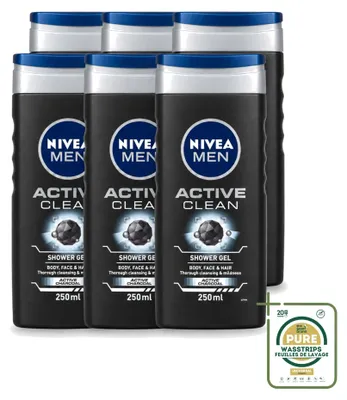 Immagine prodotto di 6 flaconi di gel doccia Nivea Men Active Clean - 250 ml - confezione risparmio - 6 pezzi