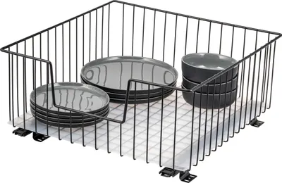 Produktbild von bremermann Schrank-Korbauszug 50 cm Breite, Boden-Teleskopschublade mit Einlegeboden, Küchenschublade, schwarz