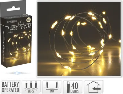 Produktbild von Lichterkette für den Weihnachtsbaum, Draht, 40 LEDs, 195 cm