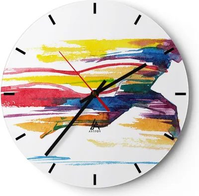 Produktbild von Wanduhr - Rund - Glasuhr - Run Streifen Spiel Grafik - 40x40cm - Schleichendes Uhrwerk - Lautlos - zum Aufhängen bereit - Dekoration Modern - Wanddekoration aus Glas - C3AR40x40-3009