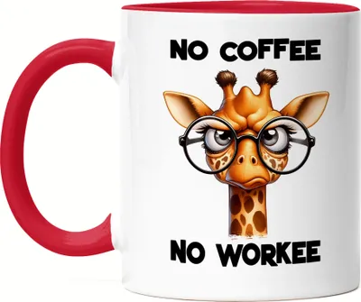 Produktbild von No coffee no workee Tasse Rot lustiger Spruch No Coffee Workee Giraffe