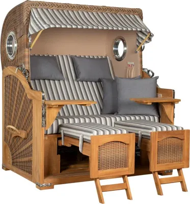 Produktbild von Strandkorb Rantum Grande Bullauge Teak PE Banana Dessin 545