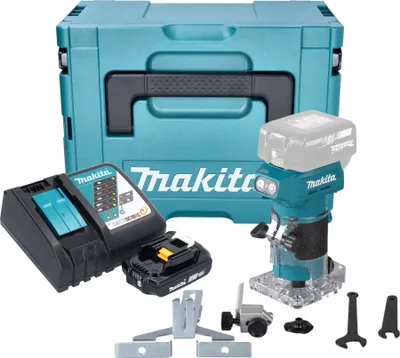 Image de Makita DRT 52 RA1J Affleureuse sans fil 18 V 6 mm Brushless + 1x batterie 2,0 Ah + chargeur + Makpac