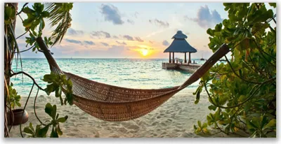 Produktbild von Glasbilder 140x70 Wandbild Druck auf Glas Strand Hängematte Landschaft