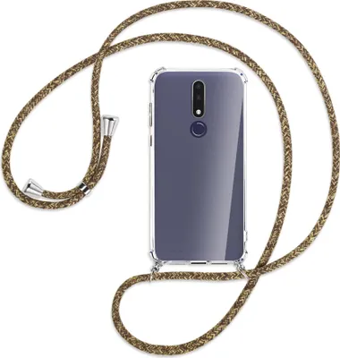 Produktbild von Handykette Backcover-Schutzhülle mit Band (Metall silberfarben) für Nokia 3.1 Plus - braun+beige