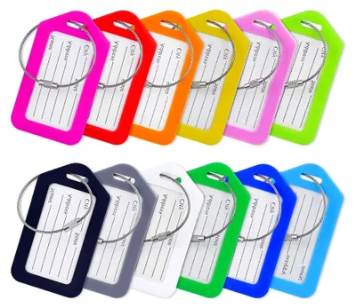 Produktbild von 12 Stück Gepäckanhänger mit Adressschild, Wasserdichtem PVC und Edelstahldrahtschlaufe für Reisen