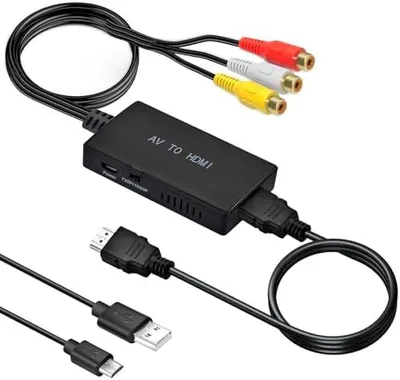 Produktbild von RCA auf HDMI, 1080P AV Adapter mit HDMI-Kabel für PS2/PS3/Xbox/SNES/N64/STB/VHS/VCR Videorecorder DVD, Unterstützt PAL/NTSC