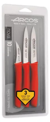 Produktbild von Schälmesser Schälmesserset Gemüsemesser - 3-teilig - Edelstahl - Rot - 5 cm und 10 cm für Obst und Gemüse