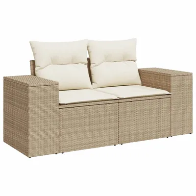 Image de vidaXL Canapé de jardin avec coussins 2 places Beige Poly Rattan