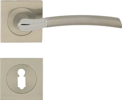 Produktbild von DOMINO Türgriff Drückergarnitur BB-Buntbart Set | quadratische Rosette | Türklinke für Zimmertür, Bürotür, Kellertür & Innentür | Türbeschläge aus Aluminium  |Chrom/Nickel |PRESTO-QR M6/M9