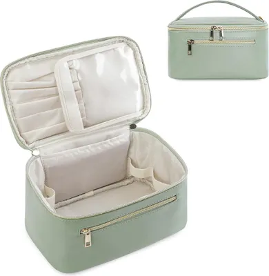Produktbild von Kosmetiktasche Damen Reise-Make-up-Tasche Große Make-up-Tasche Organizer mit Bürstenfach Kulturtasche Kunstleder Tragbare Make-up-Tasche