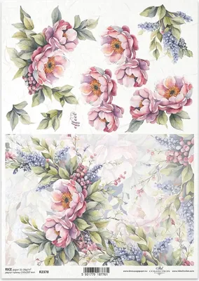 Produktbild von ITD Reispapier Decoupage Bastelpapier Serviettentechnik-R2378 rosa Blumen, Frühling