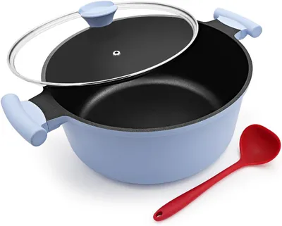Produktbild von Kochtopf 24cm mit Deckel, Großer 5L Schmortopf Gesunde Koch-Nudeltopf- Blau | Leicht und Langlebig, Geeignet für Alle Herde, PTFE- und PFAS- und PFOA-frei, Antihaft Kasserolle mit Doppelgriff