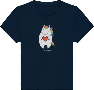 Produktbild von Mr. & Mrs. Panda Babyshirt Einhorn Herz 12. - 18. Monat - French Navy - Geschenk, Kinder Top, Freundin,  T-Shirt, Kleinkind, Unicorn, Witzig, Baby Kurzarmshirt, Shirt
