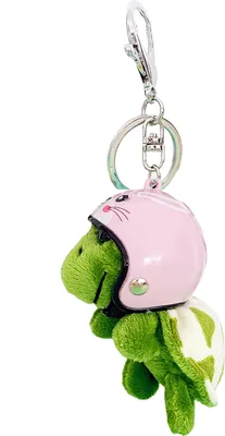 Produktbild von Plüsch-Schildkröten-Schlüsselanhänger mit Helm, Metallring, lustiges, weiches, flauschiges Rucksack-Ornament, Anti-Verlust, süßer Tier-Schlüsselring, Taschenzubehör
