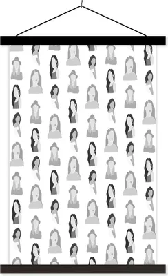 Produktbild von MuchoWow® Textilposter Hintergrund - Frau - Schwarz - Weiß 60x90 cm mit schwarzem Rahmen - Poster Wohnzimmer