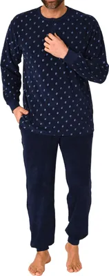 Produktbild von Herren Frottee Schlafanzug Pyjama lang mit Bündchen - auch in Übergrössen bis Gr. 68/70 ; marine , 48