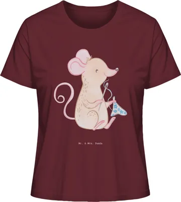 Produktbild von Mr. & Mrs. Panda damen shirt Maus Nähen Größe M - Burgundy - Geschenk, Baumwoll T-Shirt, Kreatives Hobby, Basic, Nähmaschine, Nähkurs, DIY, Sommershirt, Oberteil