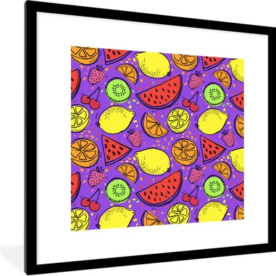 Produktbild von MuchoWow® Gerahmtes Poster Zitrone - Farben - Lila 40x40 cm - Poster mit Schwarzem Bilderrahmen Wandposter Rahmen Foto Bilder - Poster - Plakat im Rahmen