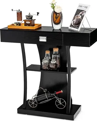 Produktbild von Konsolentisch Holz Vintage, Flurtisch Eingangstisch mit Schubladen & 2 Ablagen, Dielentisch industriell mit Metallrahmen, schmaler Beistelltisch Sideboard mit Kippschutz, 91x30x88 cm (Schwarz)