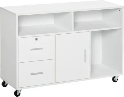 Immagine prodotto di Armadietto per ufficio - Contenitore per ufficio - Archivio - Cassettiere - Tavolo per stampante - Con serratura - Con rotelle - Pannello di truciolato