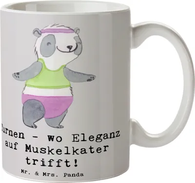 Produktbild von Mr. & Mrs. Panda Tasse Turnen Eleganz - Grau Pastell - Geschenk, Sportart, Körperbeherrschung, Pott, Kaffeetasse, Bewegung, Kaffeebecher, Becher, Teebecher, Sportler