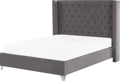 Obrázek produktu pro BELIANI Postel šedá sametové čalounění 160 x 200 cm prošívané čelo elegantní glamour styl