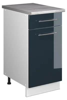 Obrázok produktu pre Spodná skrinka pre drez/varnú dosku Vicco Fame-Line Tmavo modrá vysoký lesk/biely 40 cm, AP Marble, Model 60927