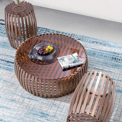Produktbild von Designer Metall Edelstahl Couch Glas Tisch + Beistell Tische 2 tlg. Set Sofa Neu