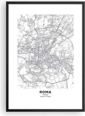 Produktbild von Gerahmtes Poster - Schwarzer Rahmen - Stadt Karte Rom - 50x70 cm - Wand Bild - Wanddeko - Wandbilder - Kunstposter - Wandposter - Bilderrahmen - Bilder - Kunstdruck - Wanddekoration - P2BPA50x70-4682