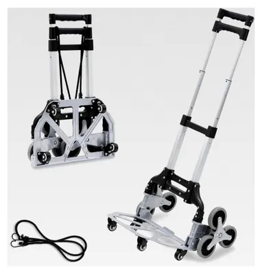 Produktbild von Aluminium Transportkarre klappbar, Tragkraft 35-75 kg, Dreifach höhenverstellbarer Griff, Treppenkarre mit Anti-Rutsch-Ladefläche
