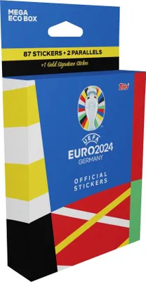A product shot of a UEFA EURO 2024 Sticker Mega Eco Pack.