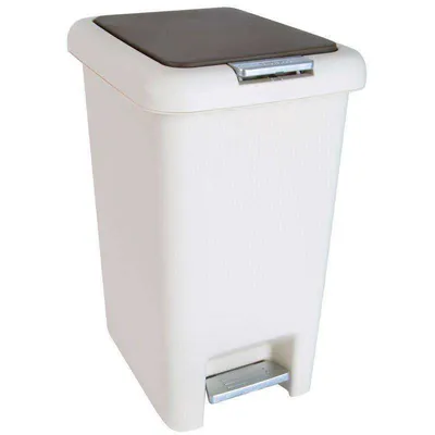 A white pedal bin with a gray lid and a silver pedal, shown against a white background.