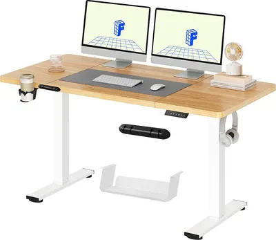 Produktbild von Höhenverstellbarer Tisch QE1M-1660-EUV1, 160 x 60 cm, weiß/ahornfarben