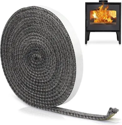 Produktbild von Hitzebeständige Schornsteinabdichtung 3 mm x 10 mm - Ofenabdichtband - Kachelzubehör - Schornsteinverlängerung - 3 Meter Hohlrohrabdichtung.