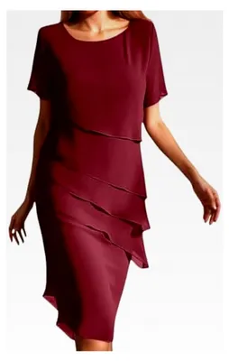 Produktbild von Chiffon Cocktailkleid für Damen, elegant, für Hochzeitsgäste, mit kurzen Ärmeln, Rundhalsausschnitt, Brautmutterkleider, mit Tüllrüschen, Sommerkleid, Faltenkleid, Abendmidikleid, Abendkleider, Partykleid