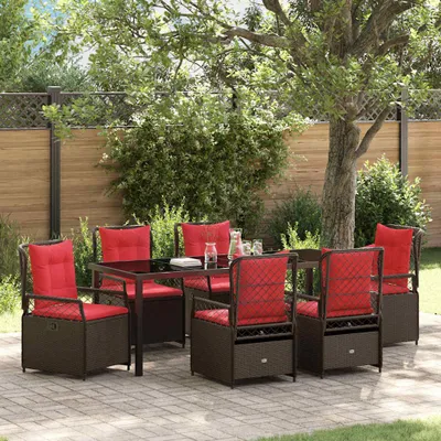 Image de Mobilier d'extérieur exclusif - Ensemble de jardin pour 7 personnes, couleur marron, en résine tressée