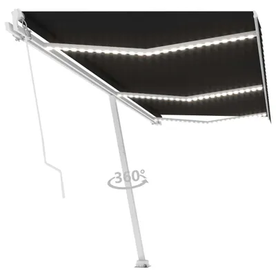 Imagen del producto de Toldo manual retráctil con luces LED, de 600 x 300 cm, color antracita